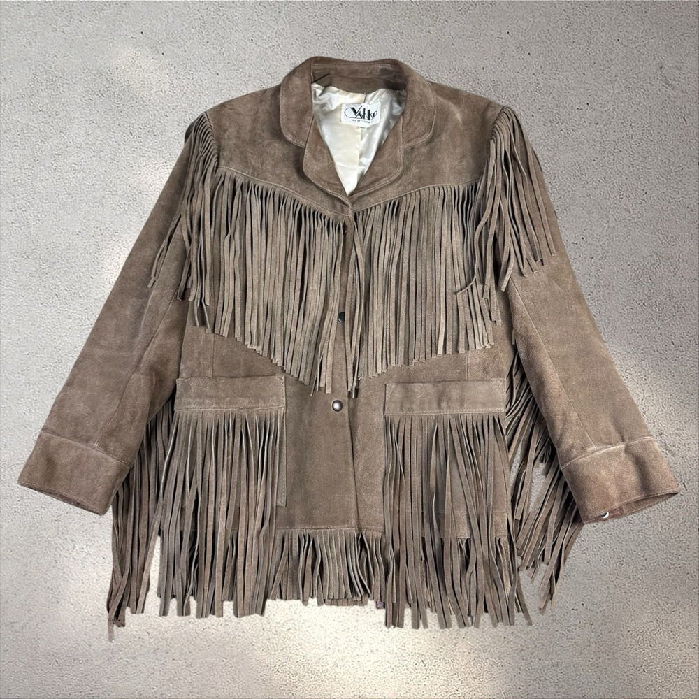 Vintage Vakko Suede Leather Fringe Jacket Women's 9/10 70s Western Hippie Boho